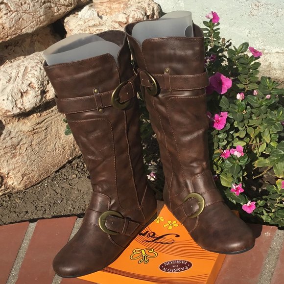 Flats Midi Cal Boots Buckles Faux Leather Various - Picture 7 of 9